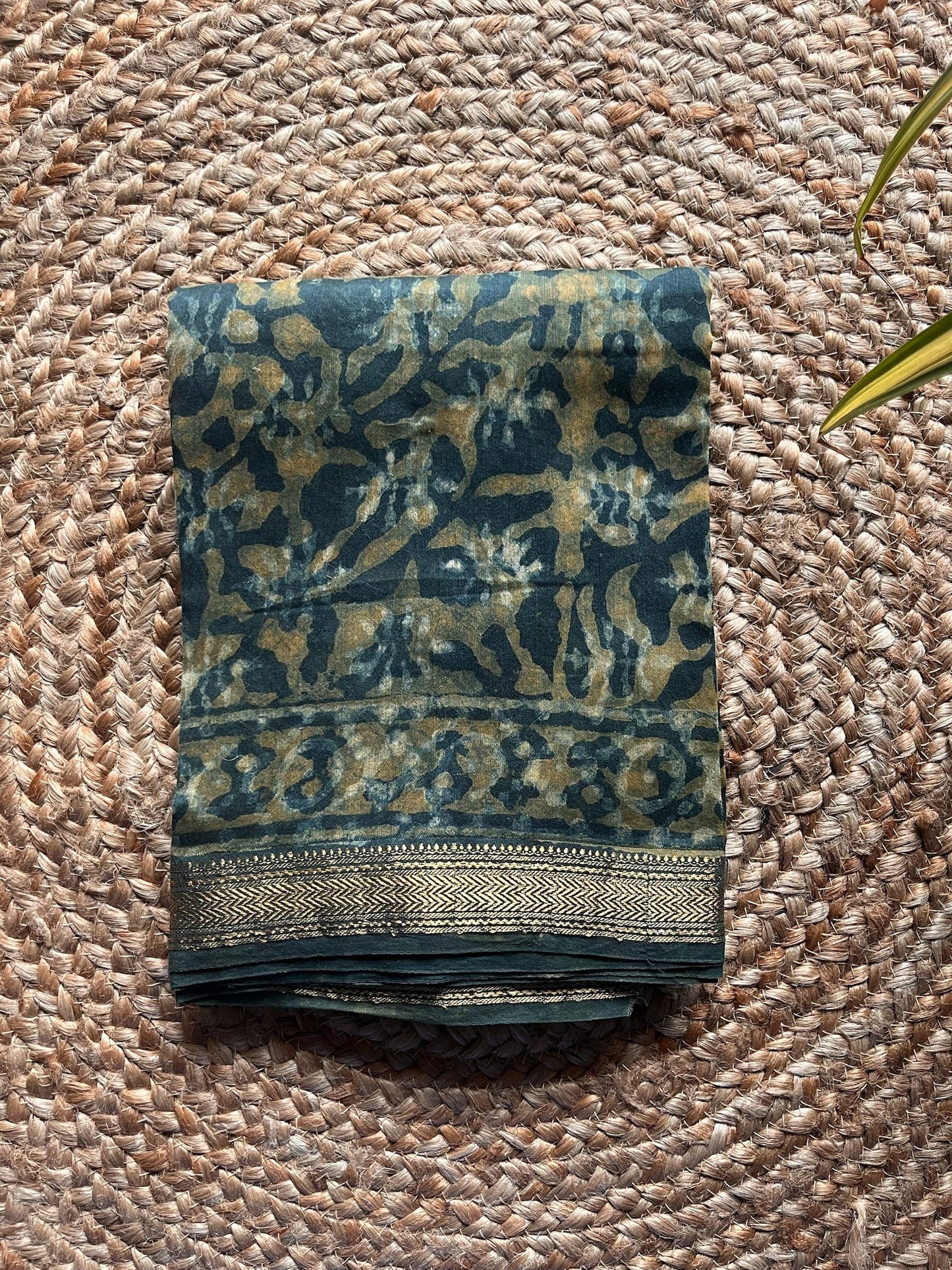 Meghira – Black & Taupe Abstract Bagru Printed Maheshwari Silk Suit Set – handcrafted silk; cotton suits – Handcrafted in India
