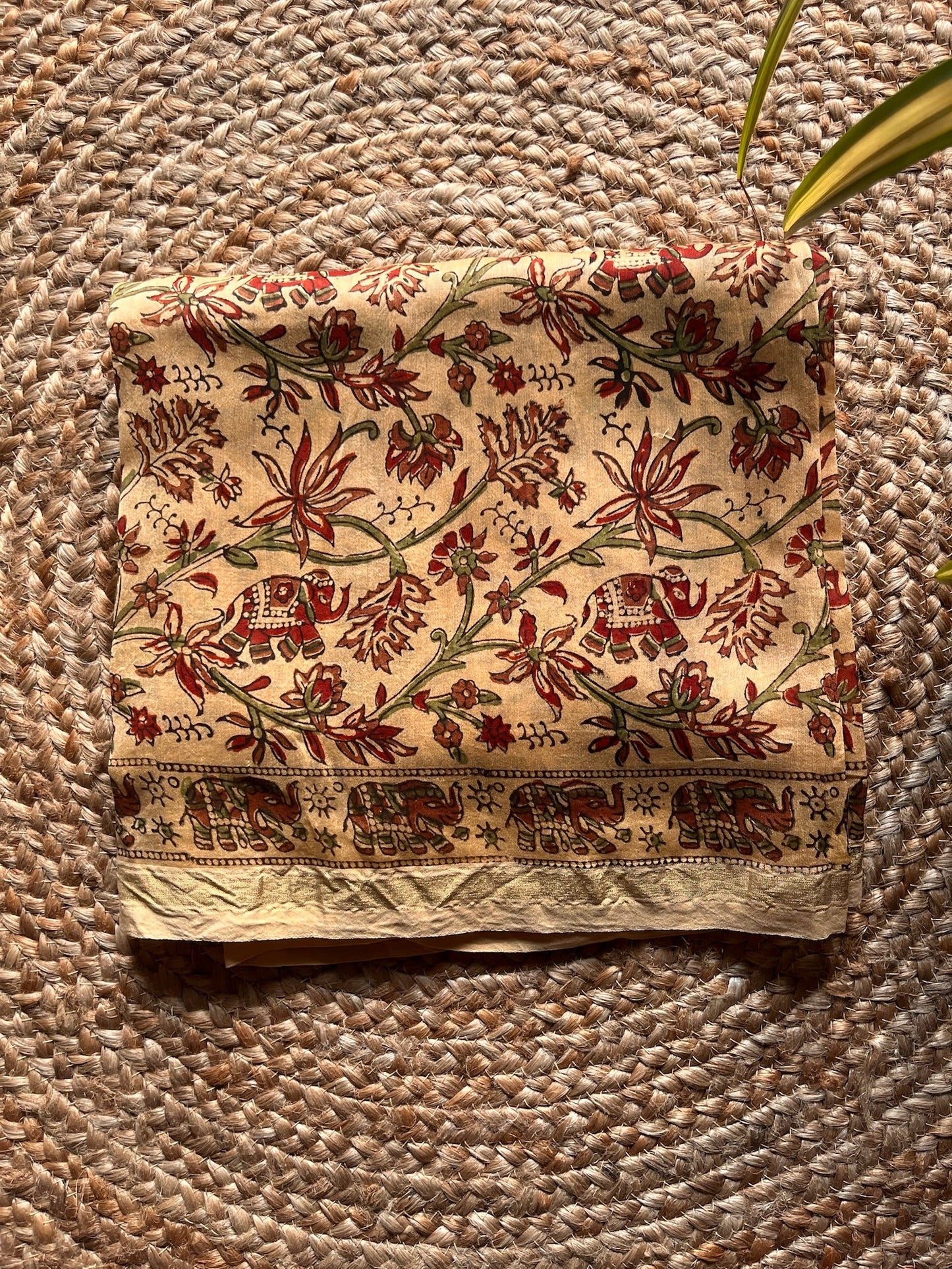 Neelima – Beige & Maroon Kalamkari Handblock Chanderi Silk Suit – handcrafted silk; cotton suits – Handcrafted in India