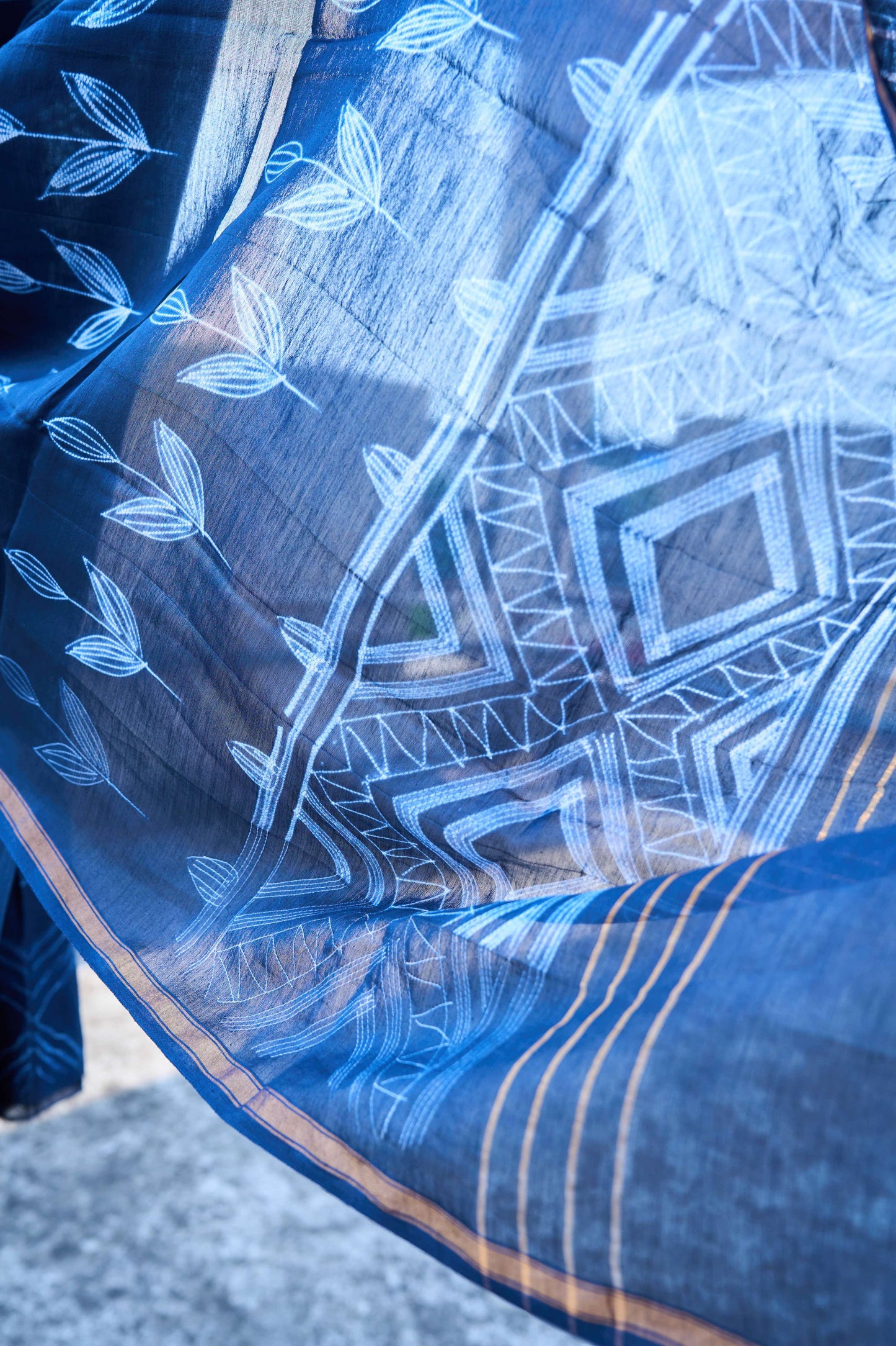 Indigo Blue Nui Shibori Handcrafted Chanderi Silk Set – handcrafted silk; cotton suits – Handcrafted in India