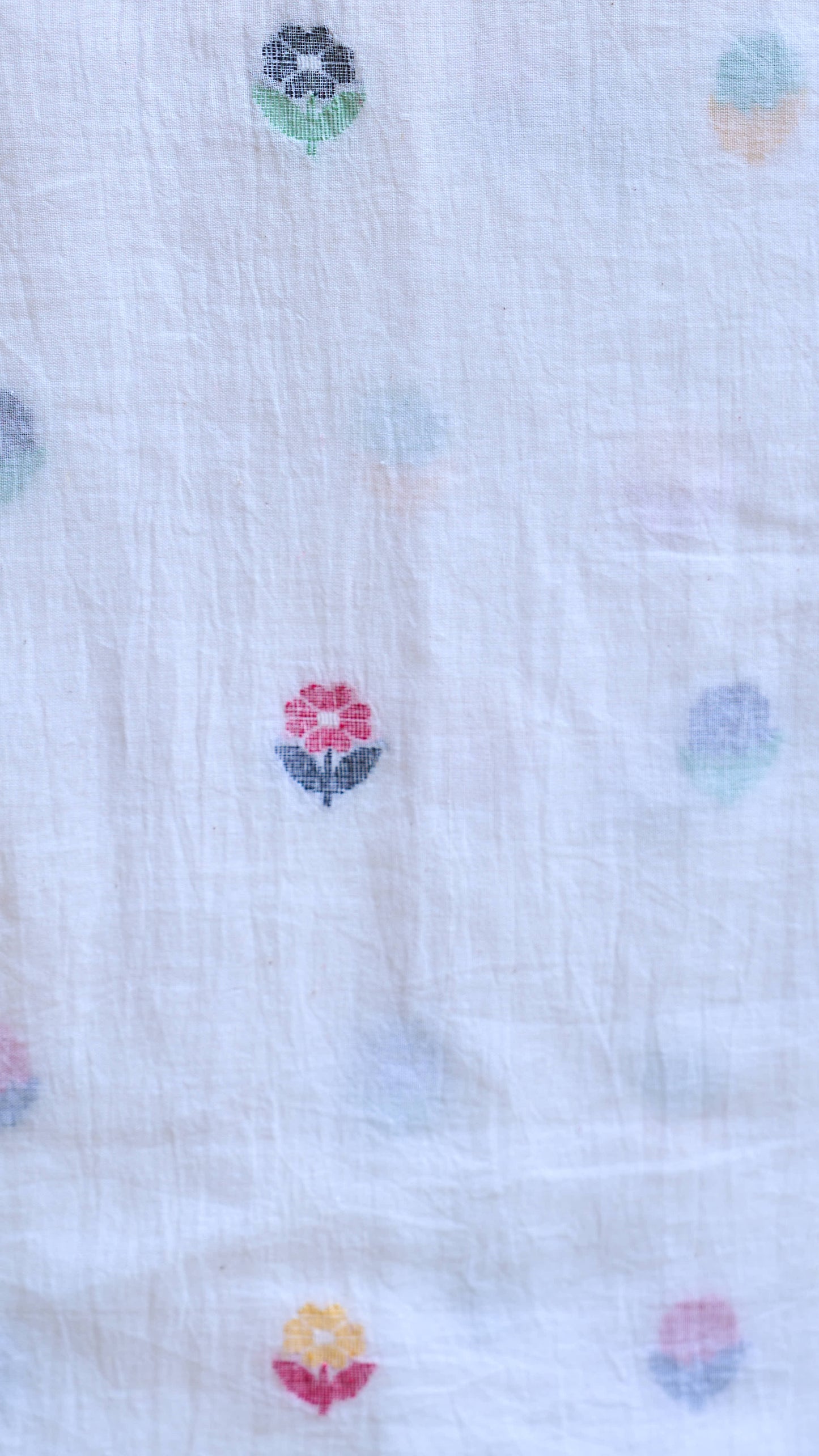 White Multicolor Floral Jamdani Handwoven Cotton Fabric – Sold Per Meter – handcrafted cotton – Handcrafted in India