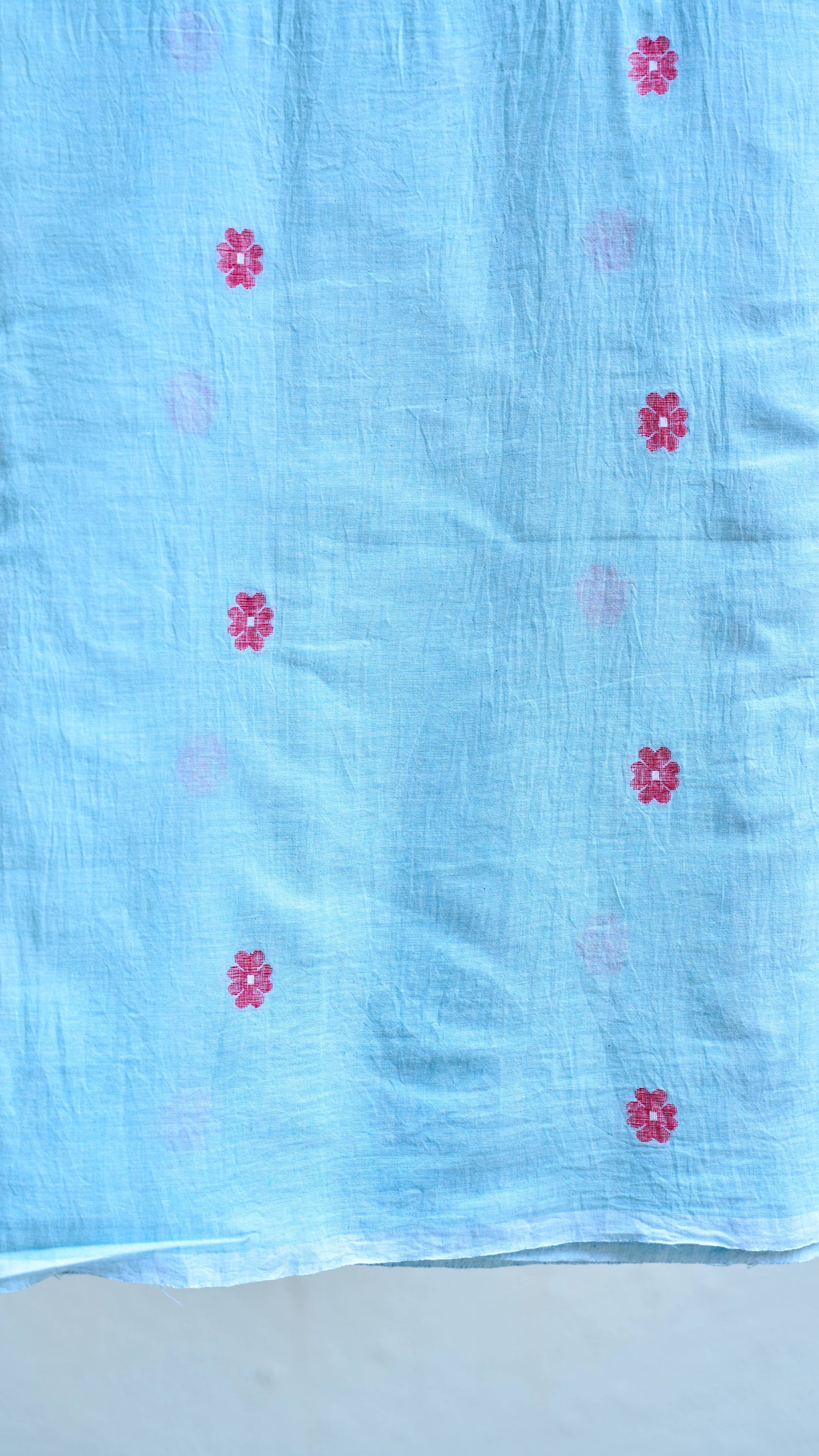 Mint Blue Jamdani Handwoven Cotton Fabric – Sold Per Meter – handcrafted cotton – Handcrafted in India