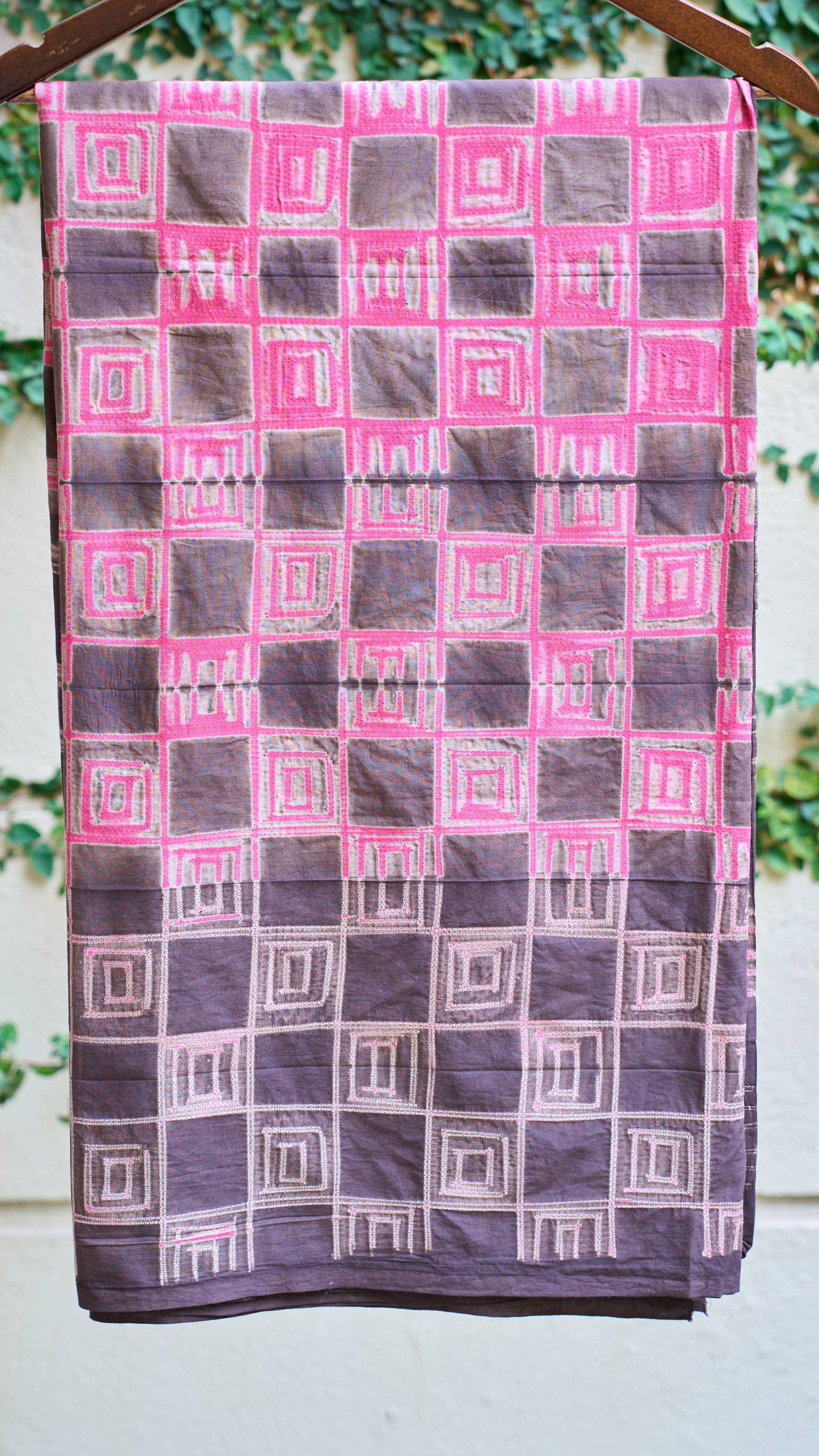 Brown & Fuchsia Pink Nui Shibori Handcrafted Cotton Fabric – 2.5 Meters – handcrafted cotton – Handcrafted in India