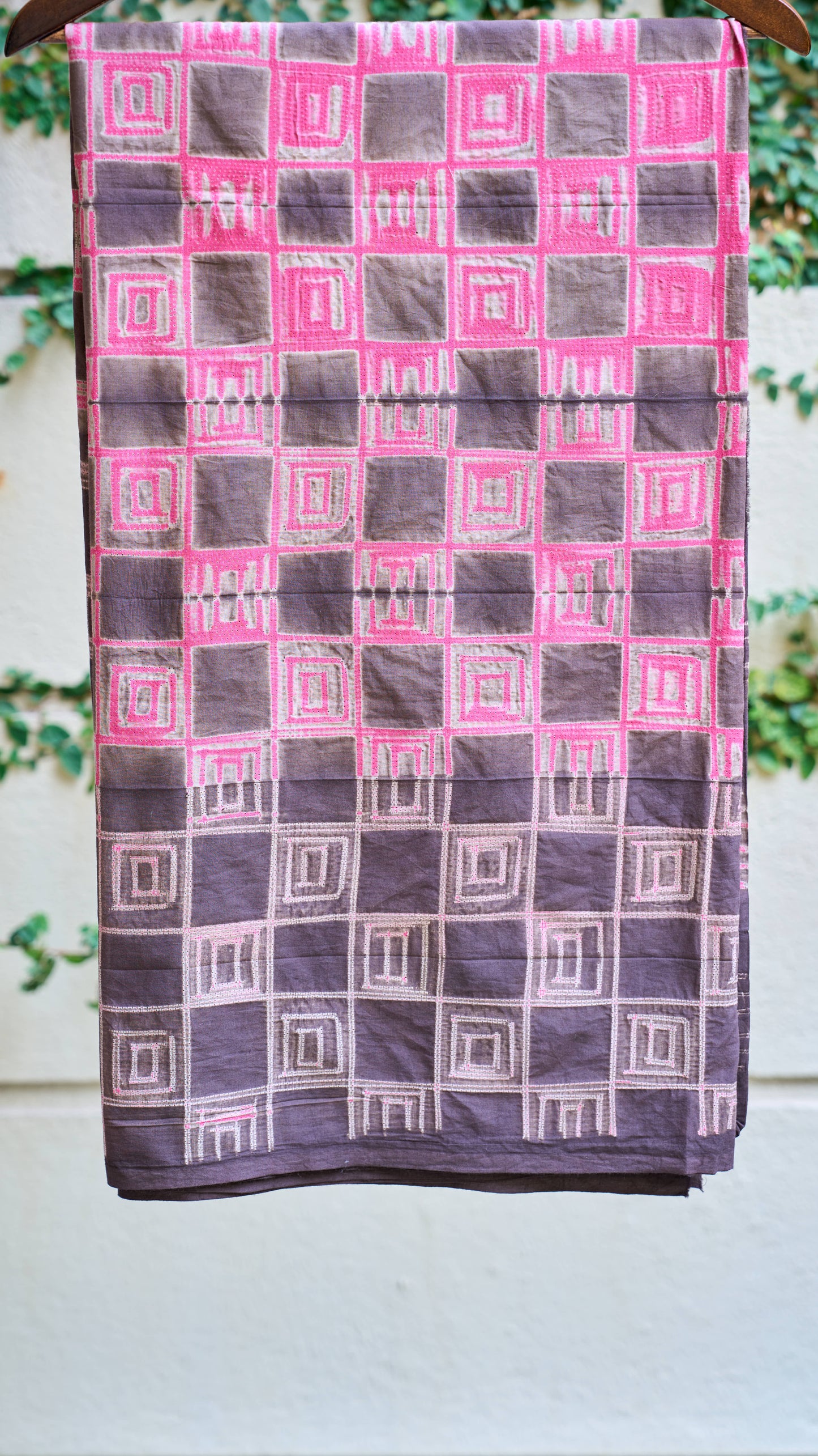 Brown & Fuchsia Pink Nui Shibori Handcrafted Cotton Fabric – 2.5 Meters – handcrafted cotton – Handcrafted in India