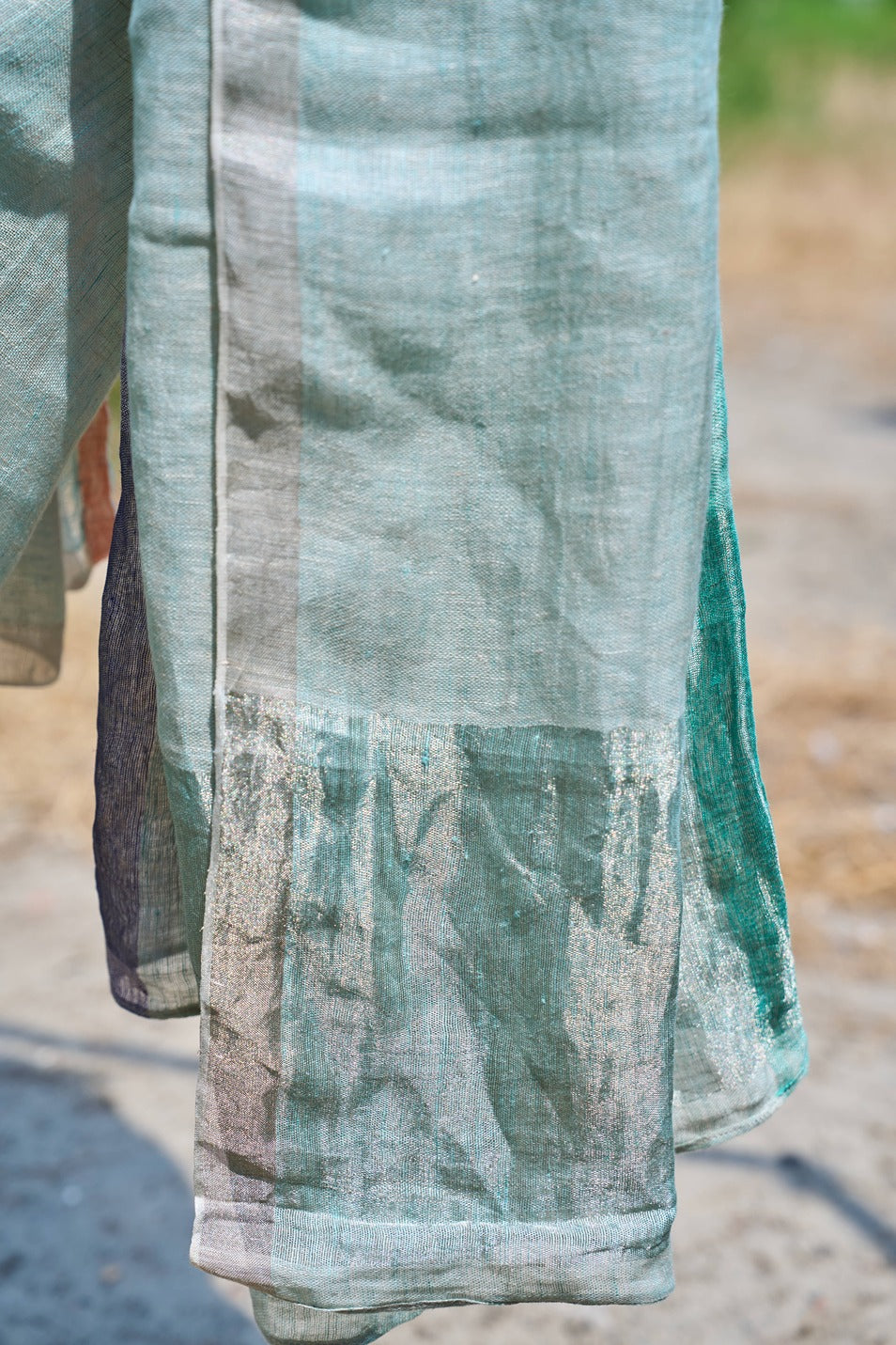 Handwoven Linen Saree – Seafoam & Lilac Ombre – handcrafted linen – Handcrafted in India