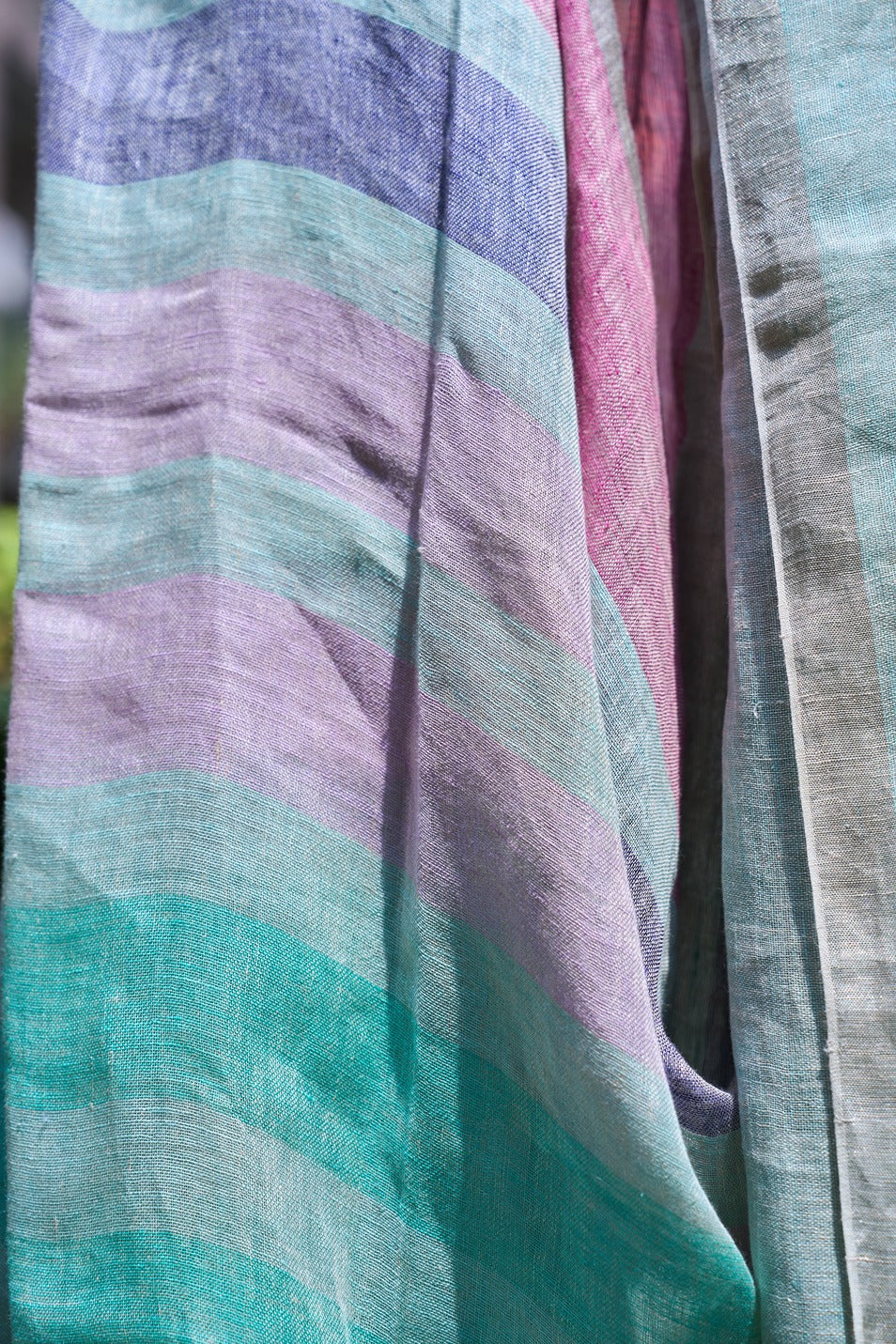 Handwoven Linen Saree – Seafoam & Lilac Ombre – handcrafted linen – Handcrafted in India