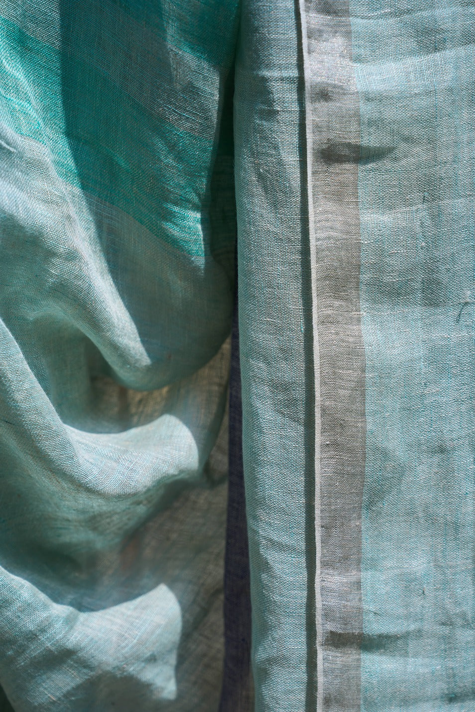 Handwoven Linen Saree – Seafoam & Lilac Ombre – handcrafted linen – Handcrafted in India