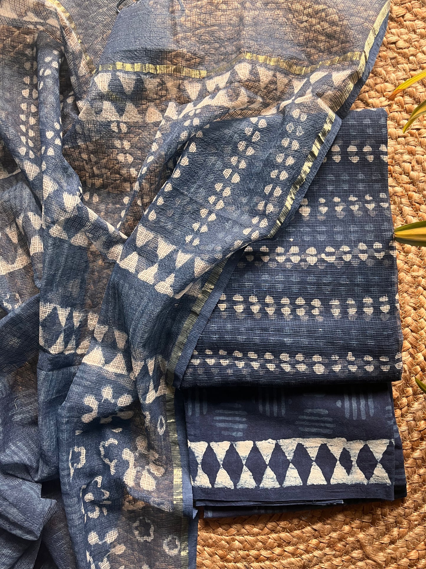 Neelima – Indigo Kota Doria & Cotton Handblock Suit Set – handcrafted cotton – Handcrafted in India