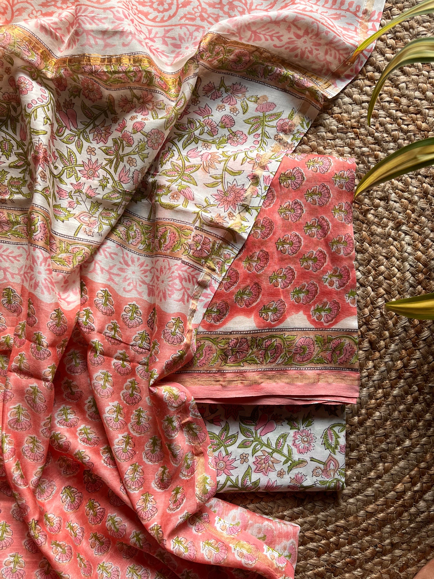 Gulbadan – Blush Pink Chanderi Silk Suit Set with Bagru Print – handcrafted chanderi-silk; cotton – Handcrafted in India