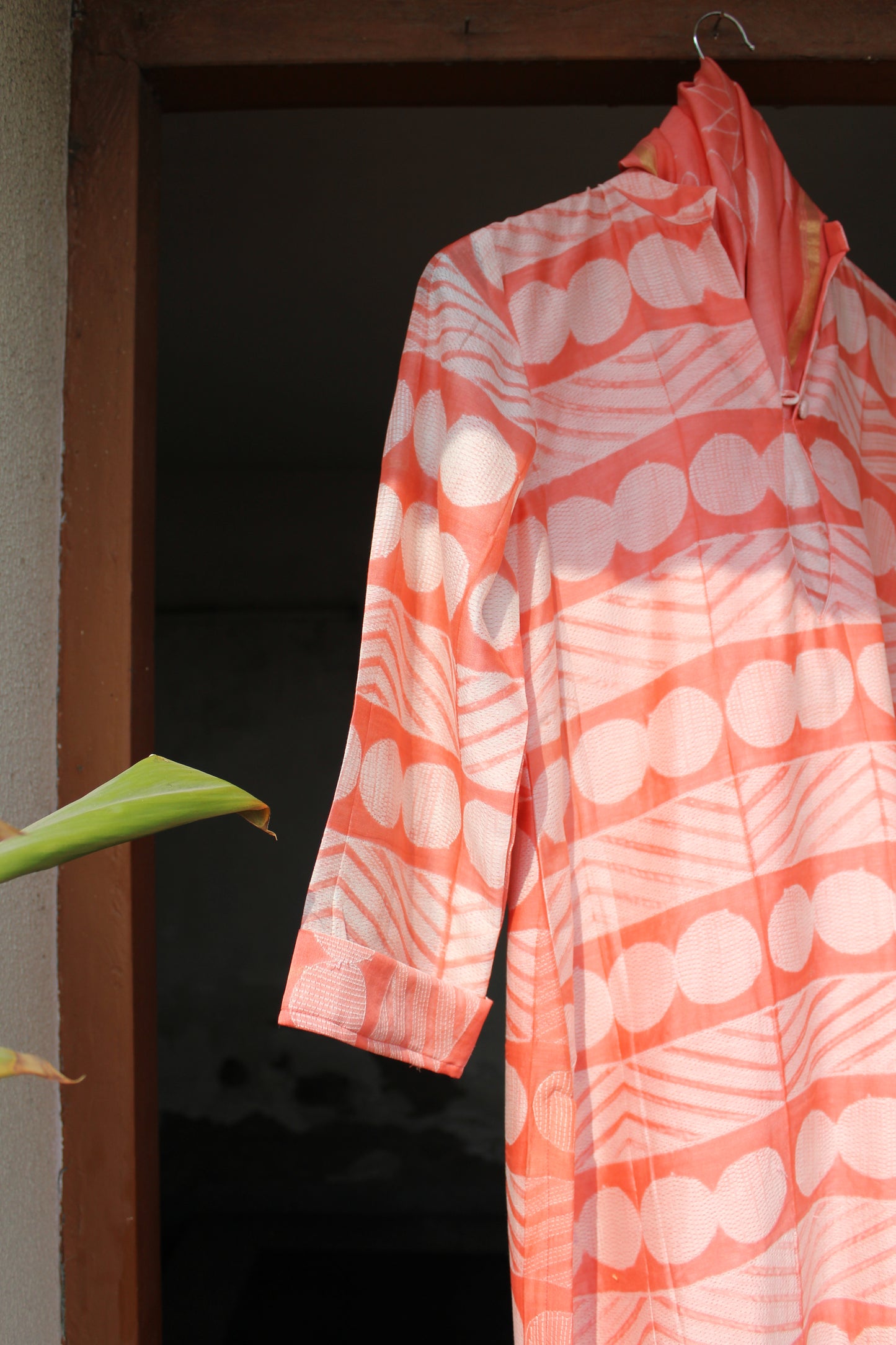 Reva Coral Nui Shibori Chanderi Silk Suit Set with Duppatta