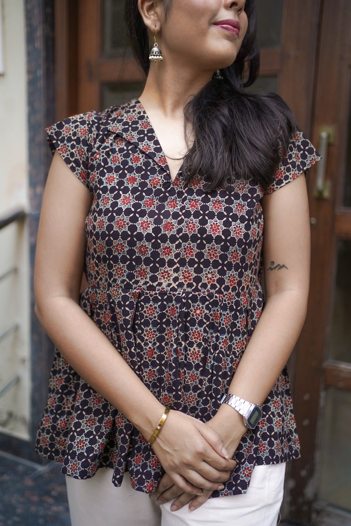 Anaya - Ajrakh Printed Cotton Peplum Top