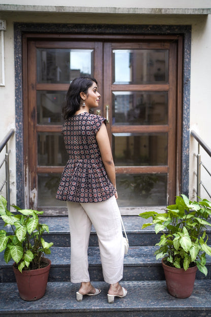 Anaya - Ajrakh Printed Cotton Peplum Top