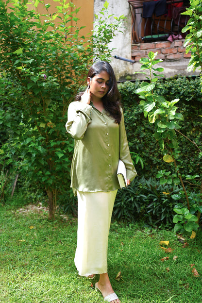 Aarika - Pastel Green Satin-Finish Shirt with Relaxed Silhouette