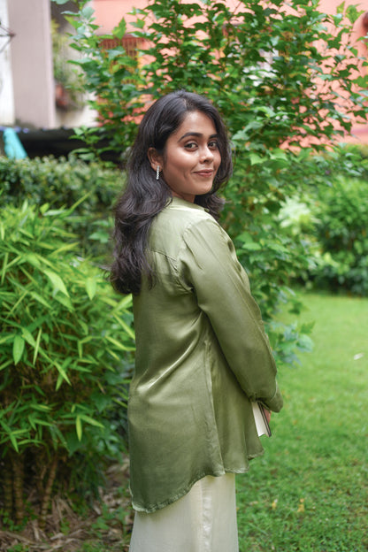 Aarika - Pastel Green Satin-Finish Shirt with Relaxed Silhouette