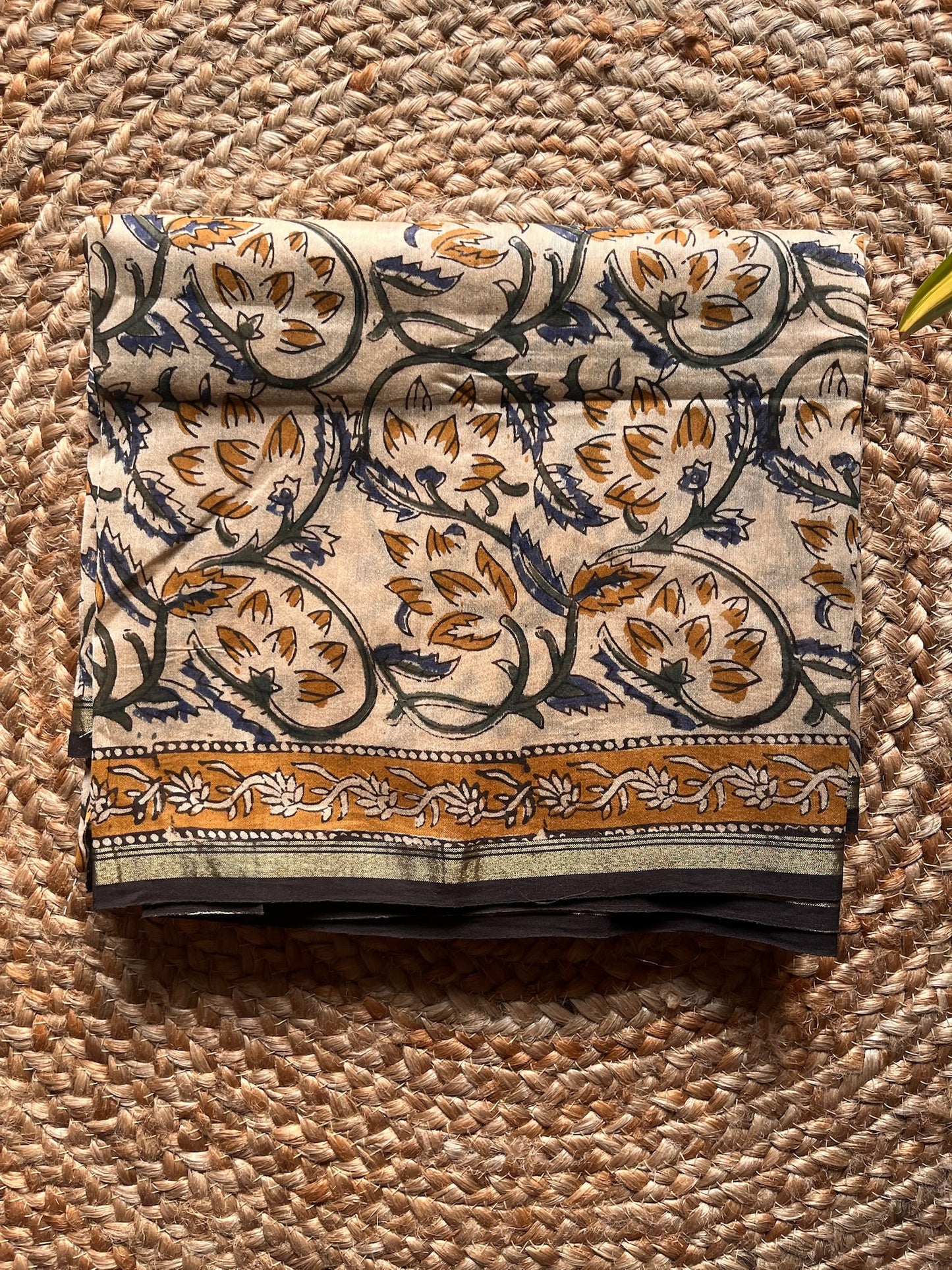 Sharvari – Cream & Mustard Kalamkari Printed Chanderi Silk Suit Set – handcrafted silk; cotton suits – Handcrafted in India
