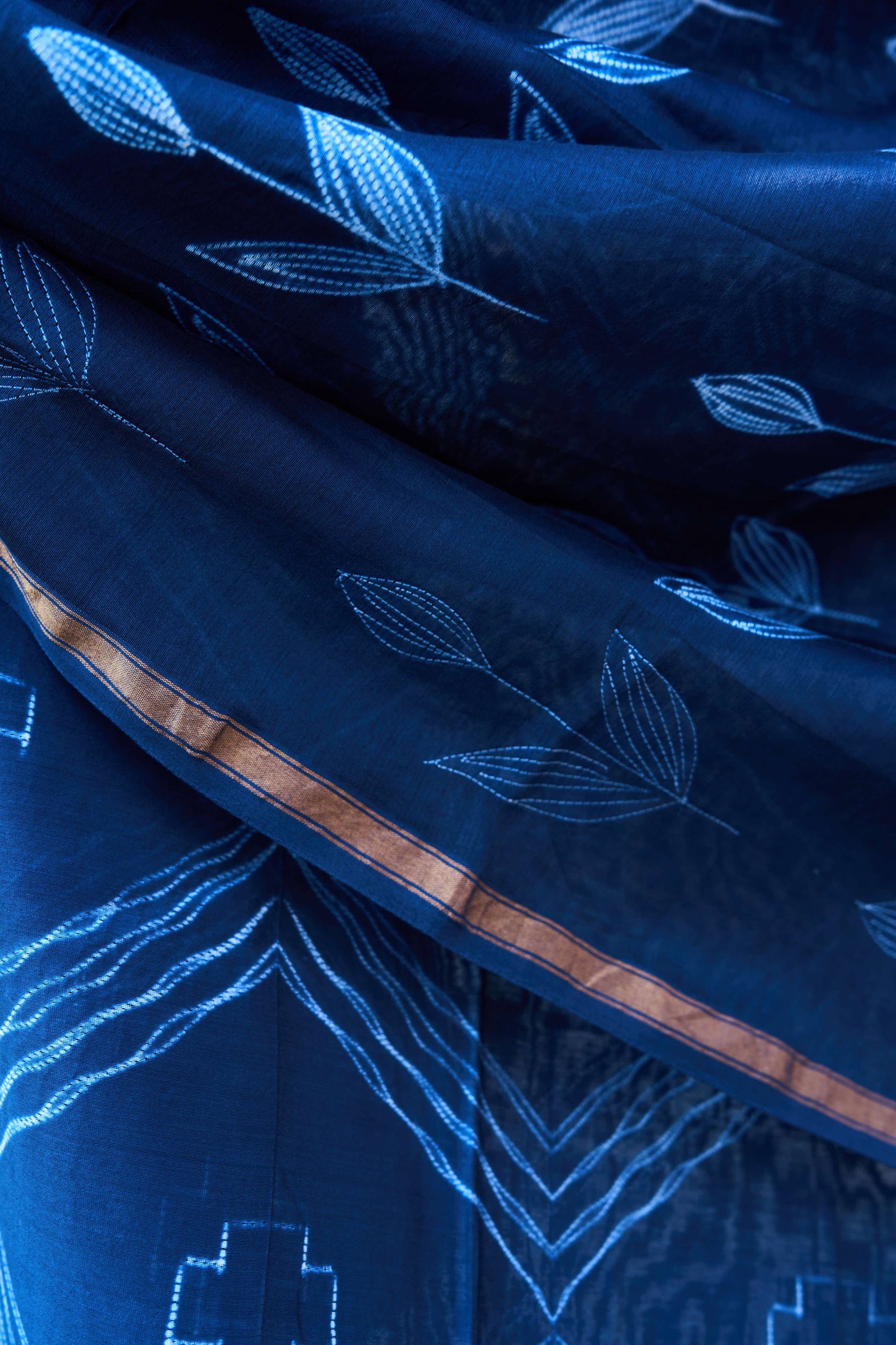 Indigo Blue Nui Shibori Handcrafted Chanderi Silk Set – handcrafted silk; cotton suits – Handcrafted in India