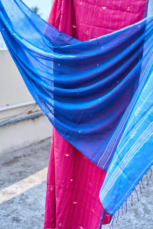 Magenta Jamdani Cotton Suit Set – handcrafted cotton – Handcrafted in India