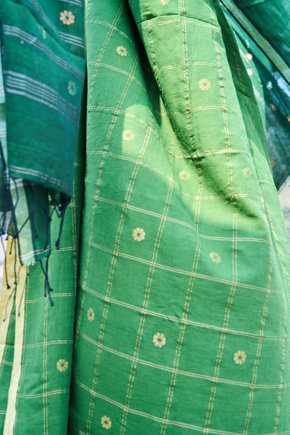 green; checkered cotton Green Jamdani Cotton Suit set by My Store