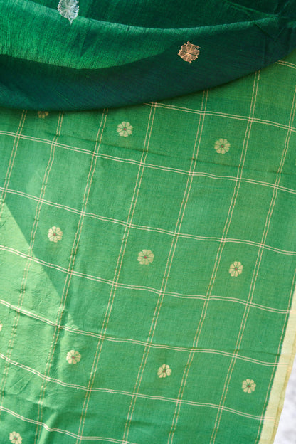 green; checkered cotton Green Jamdani Cotton Suit set by My Store