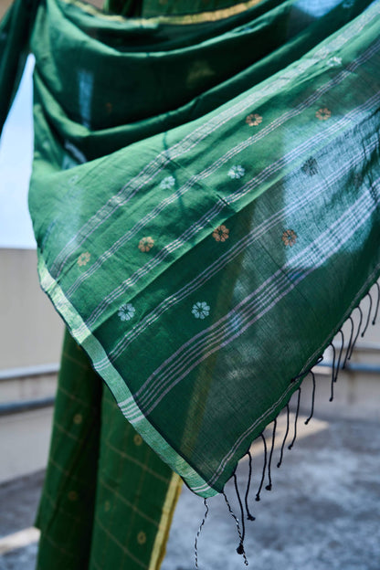 green; checkered cotton Green Jamdani Cotton Suit set by My Store