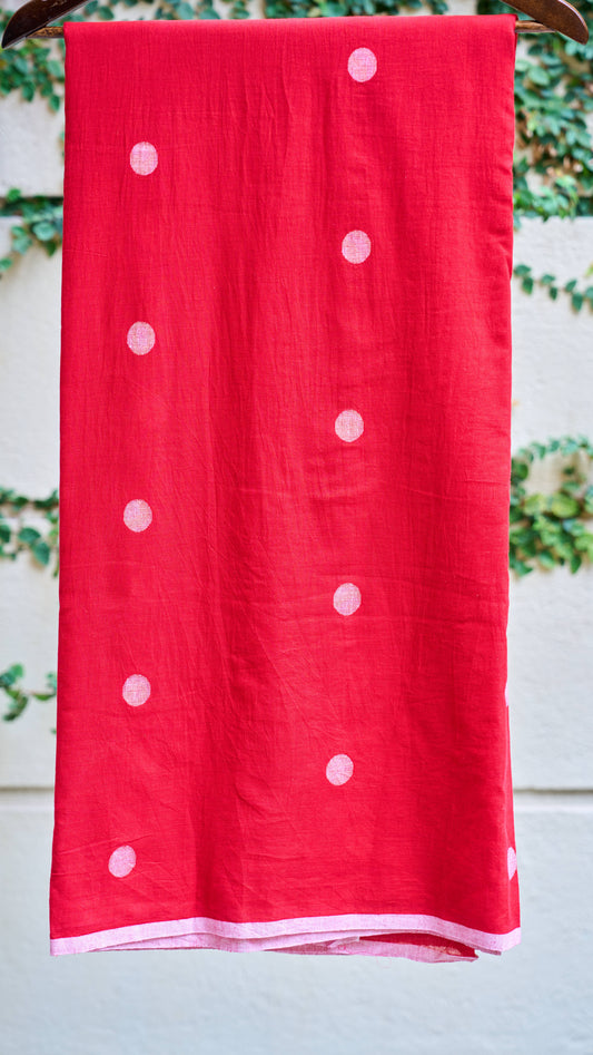 Red Jamdani Handwoven Cotton Fabric – Sold Per Meter – handcrafted cotton – Handcrafted in India
