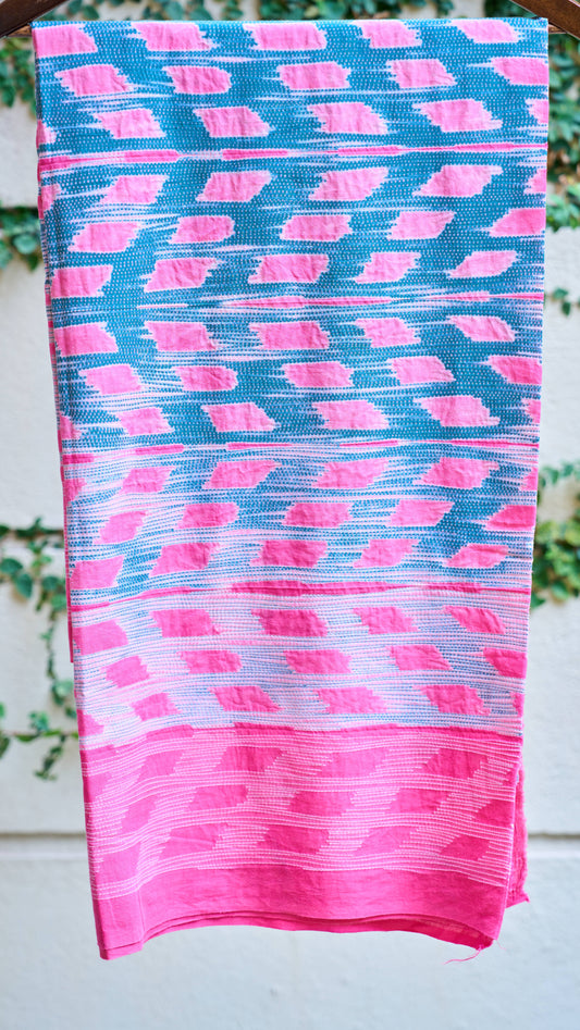 Pink Teal Nui Shibori Handcrafted Cotton Fabric – 2.5 Meters – handcrafted cotton – Handcrafted in India