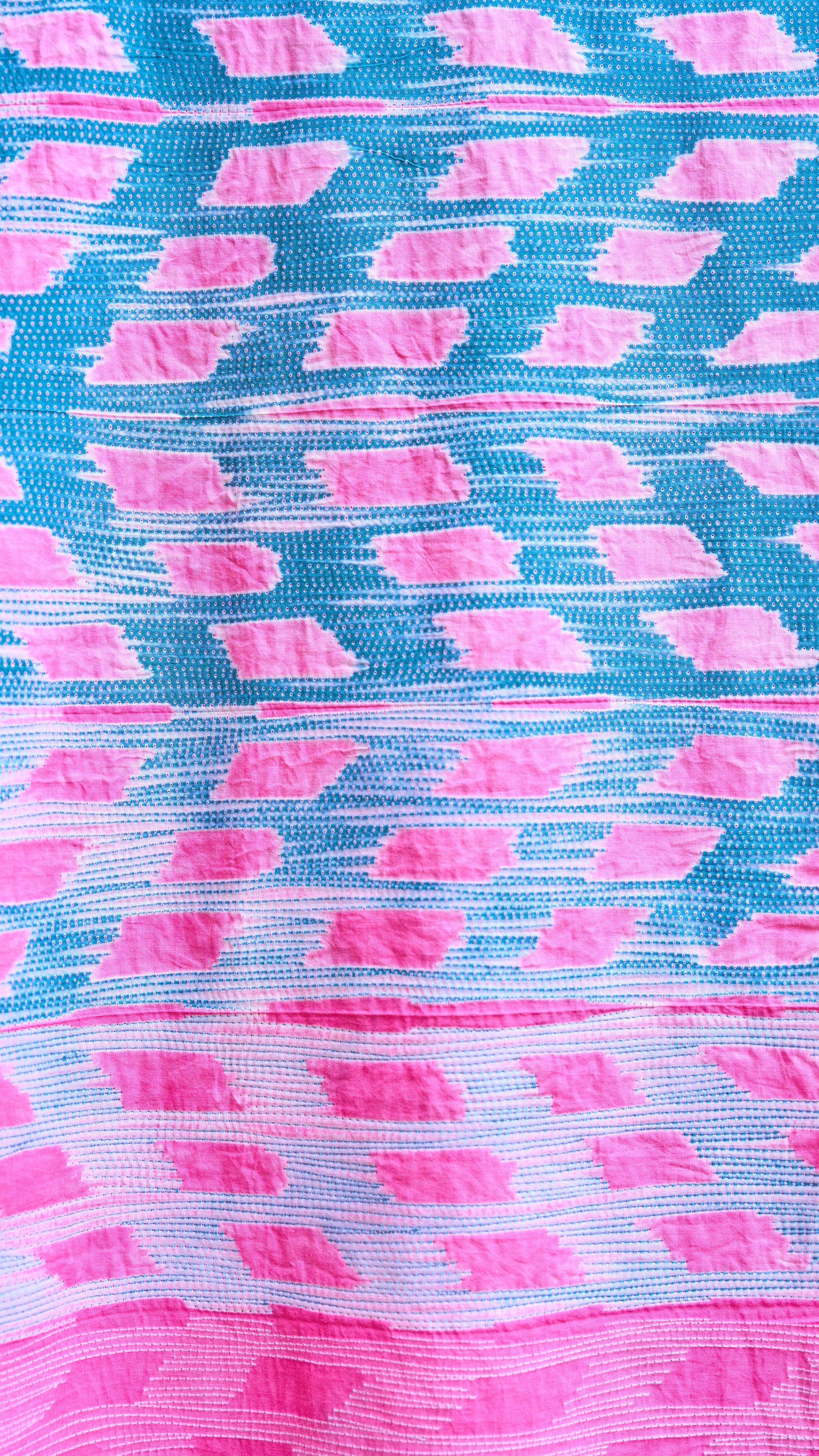 Pink Teal Nui Shibori Handcrafted Cotton Fabric – 2.5 Meters – handcrafted cotton – Handcrafted in India