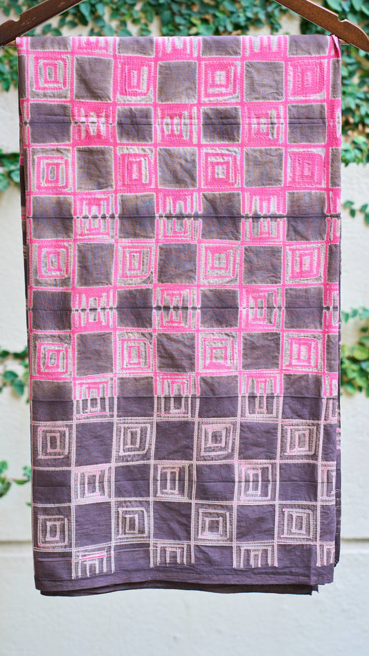 Brown & Fuchsia Pink Nui Shibori Handcrafted Cotton Fabric – 2.5 Meters – handcrafted cotton – Handcrafted in India