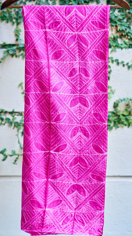 Rani Pink Nui Shibori Handcrafted Mulberry Silk Fabric – 2.5mts – handcrafted silk – Handcrafted in India