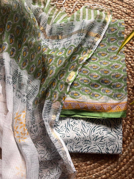 Vrinda – Bagru Kota Doria & Cotton Three-Piece Suit Set – handcrafted cotton – Handcrafted in India