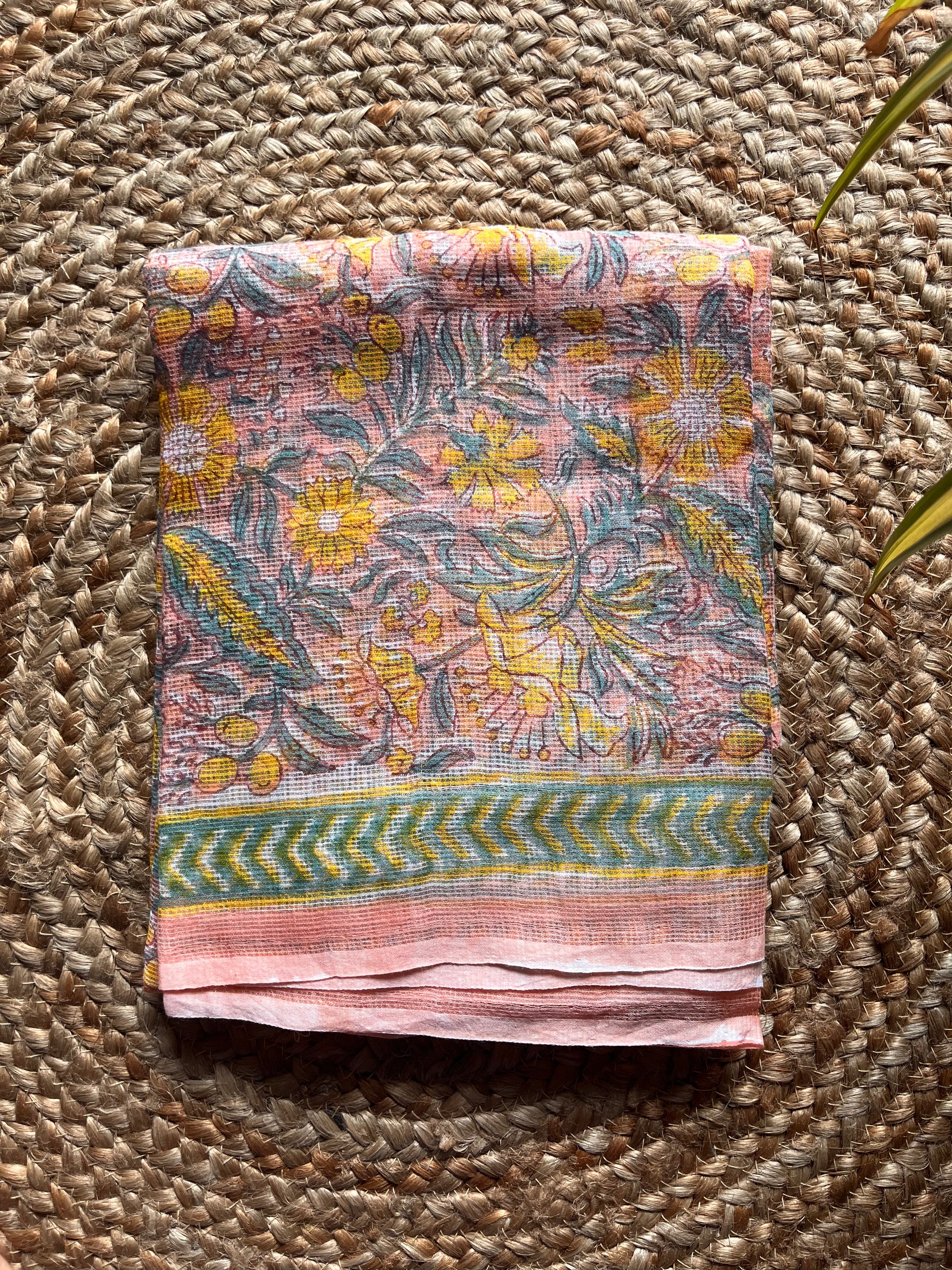 Kaamini – Floral Bagru Print Kota Doria Suit Set – handcrafted cotton – Handcrafted in India
