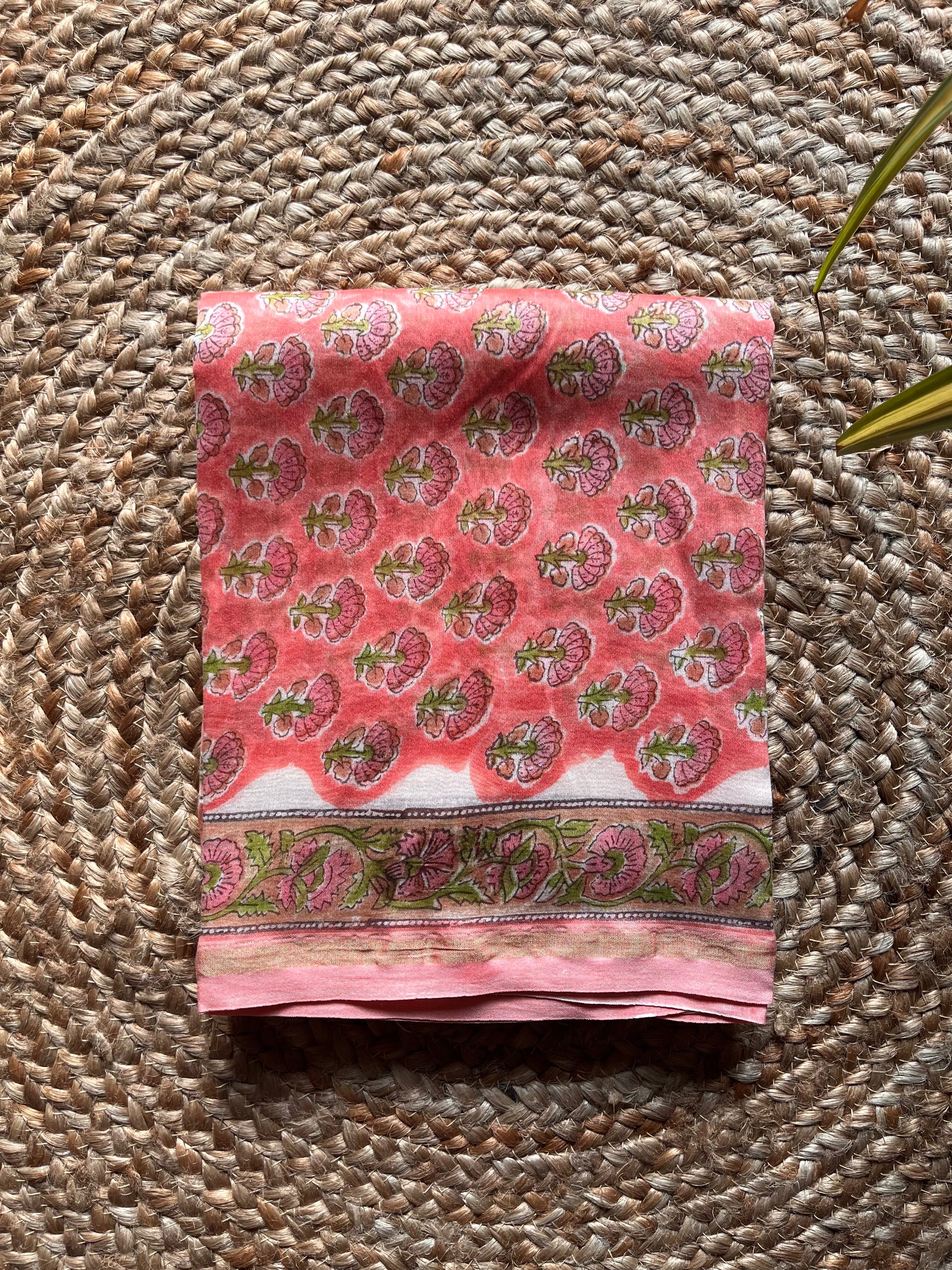 Gulbadan – Blush Pink Chanderi Silk Suit Set with Bagru Print – handcrafted chanderi-silk; cotton – Handcrafted in India