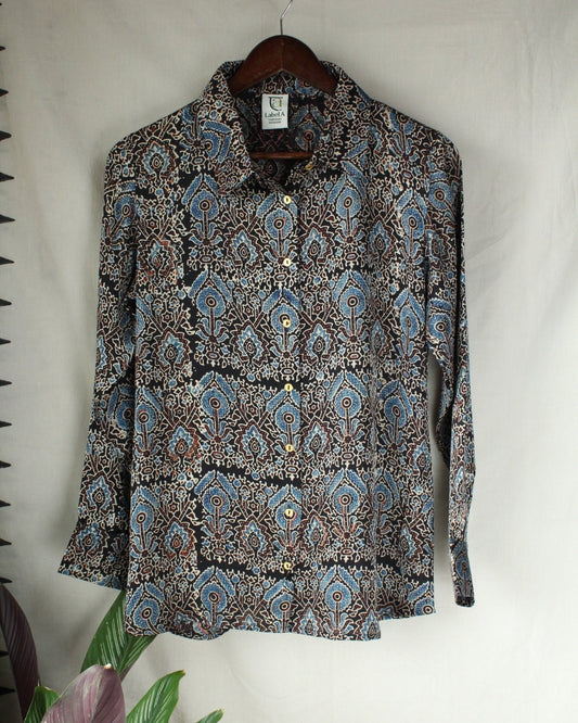 Ajrakh hand-block print Anvika - Patterned Modal Silk Shirt by LabelA