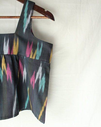 Aaravya - Black Multicolor Ikat Top by LabelA
