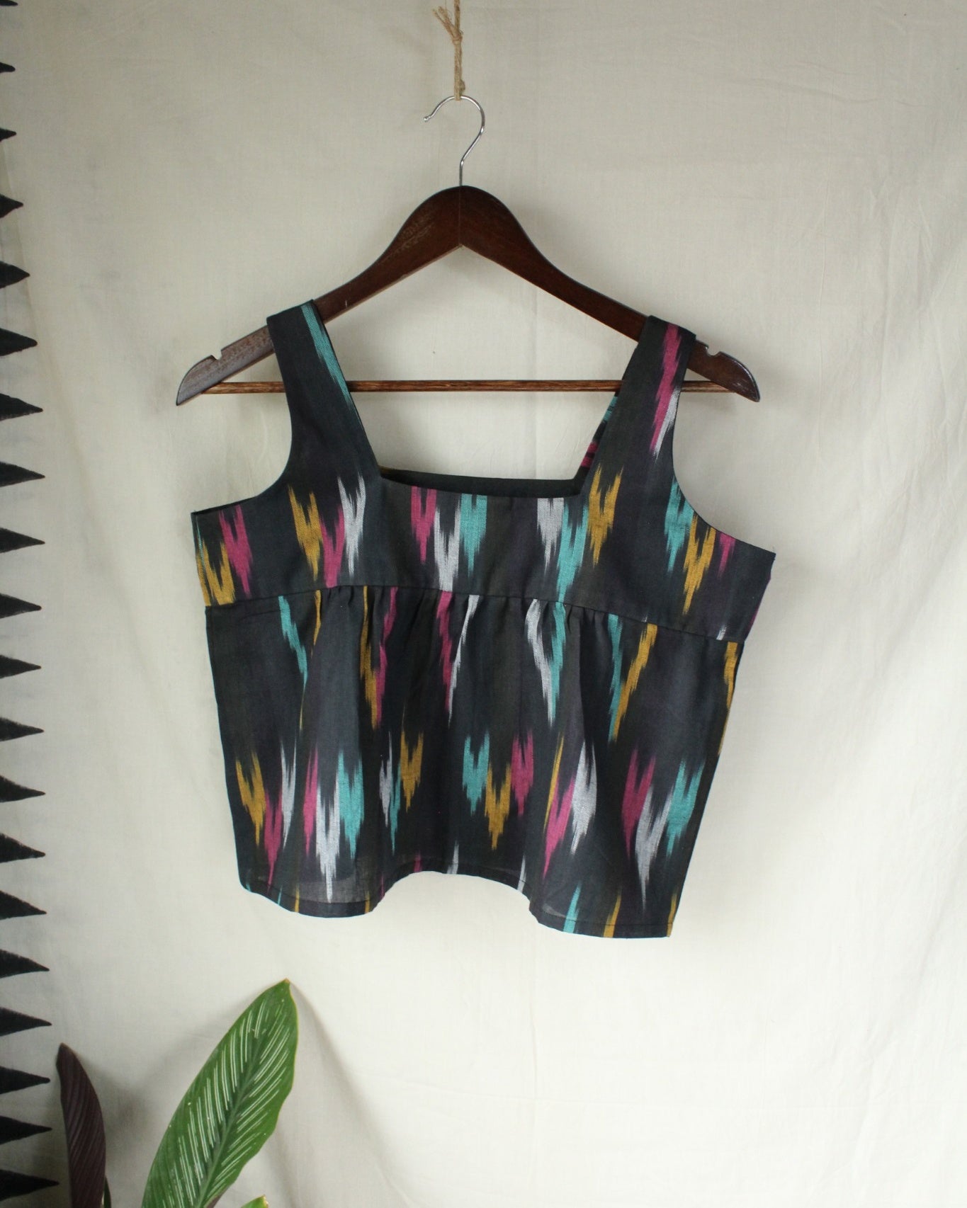 Aaravya - Black Multicolor Ikat Top by LabelA