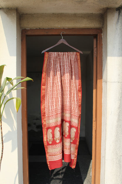 Meera — Rust Indigo Bagh Maheshwari Silk Suit, Bottom &amp; Dupatta Set