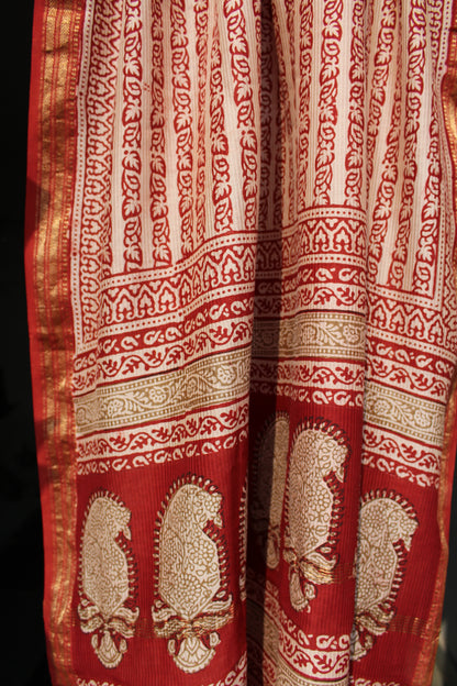 Meera — Rust Indigo Bagh Maheshwari Silk Suit, Bottom &amp; Dupatta Set