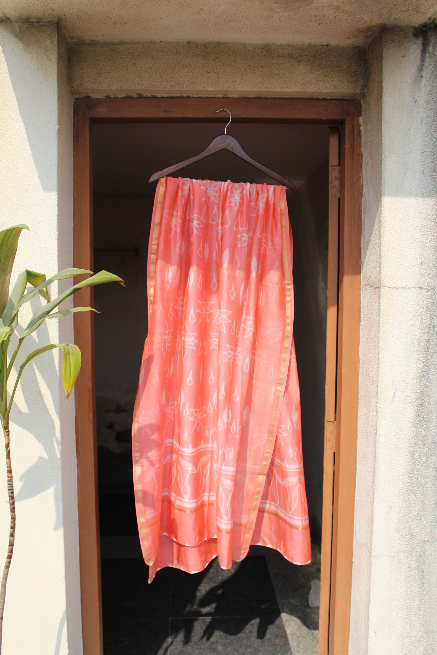 Reva Coral Nui Shibori Chanderi Silk Suit Set with Duppatta