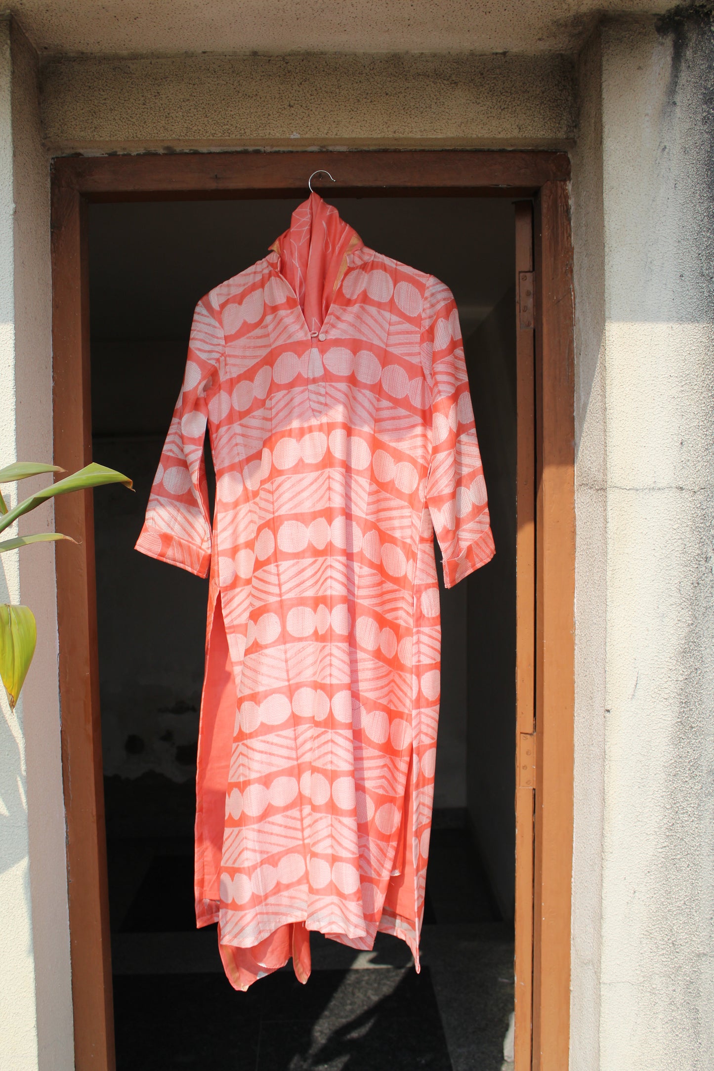 Reva Coral Nui Shibori Chanderi Silk Suit Set with Duppatta