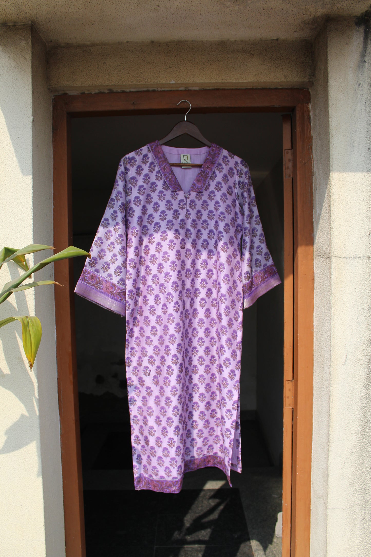 Vanya Lilac Bagru Chanderi Silk Suit Set with Dupatta | Hand Block Print |