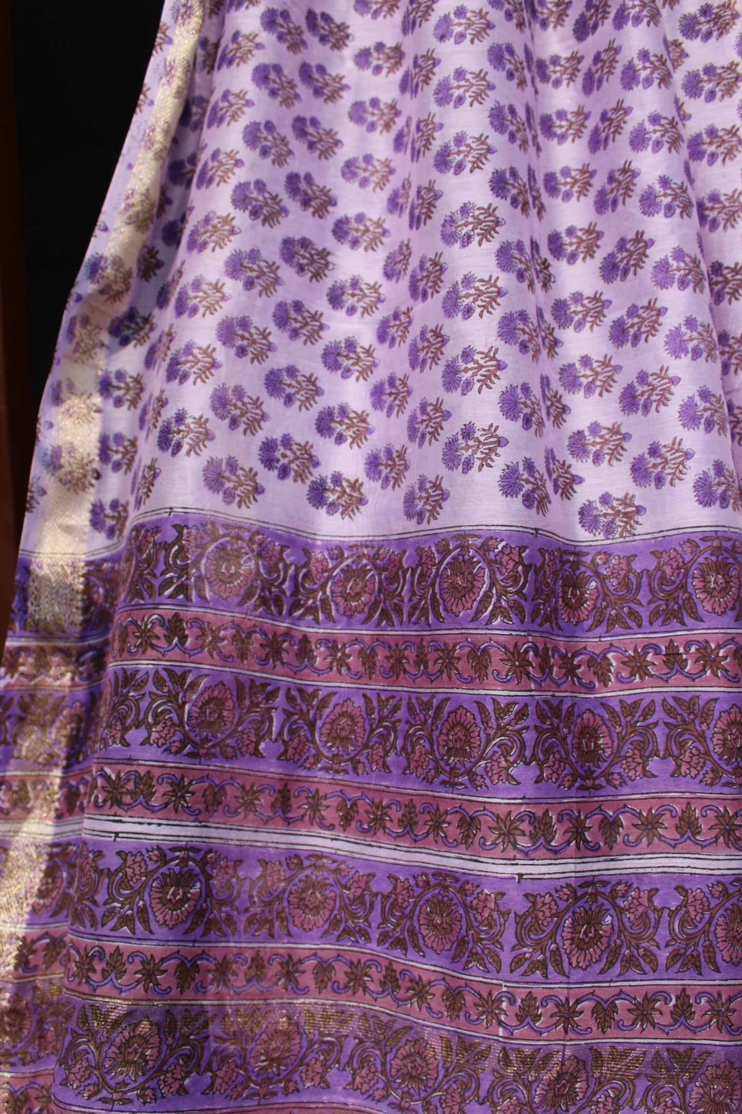 Vanya Lilac Bagru Chanderi Silk Suit Set with Dupatta | Hand Block Print |