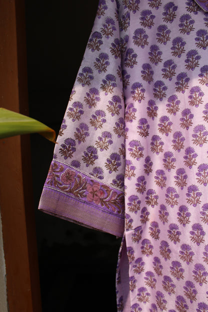 Vanya Lilac Bagru Chanderi Silk Suit Set with Dupatta | Hand Block Print |