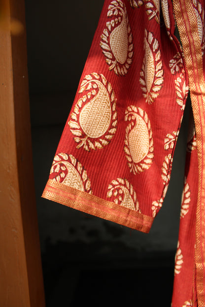 Meera — Rust Indigo Bagh Maheshwari Silk Suit, Bottom &amp; Dupatta Set