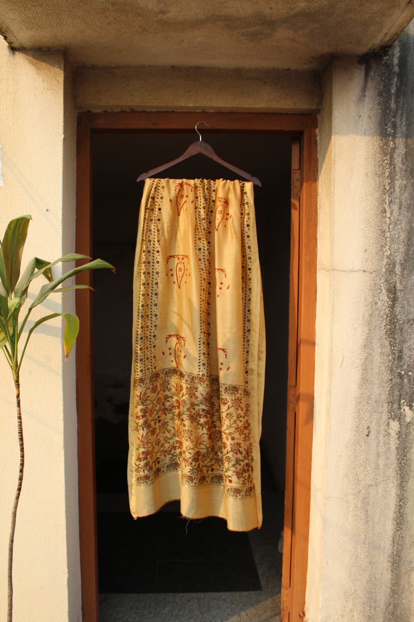 Myra Mustard Bagru Kalamkari Chanderi Silk Suit Set with Bottom & Dupatta | Hand Block Print |