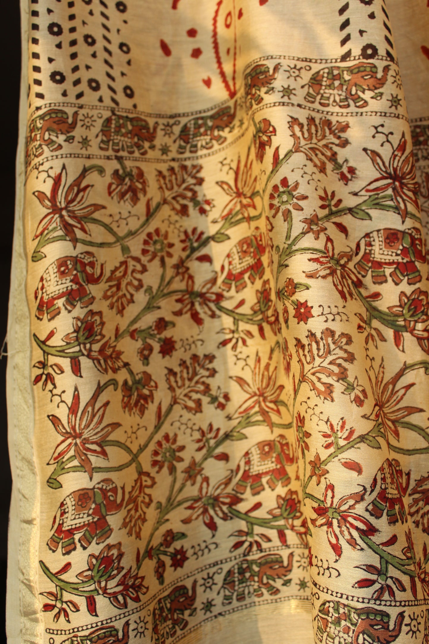 Myra Mustard Bagru Kalamkari Chanderi Silk Suit Set with Bottom & Dupatta | Hand Block Print |