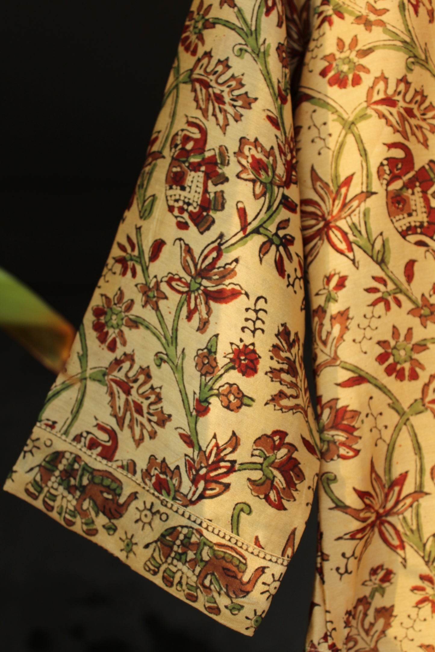 Myra Mustard Bagru Kalamkari Chanderi Silk Suit Set with Bottom & Dupatta | Hand Block Print |