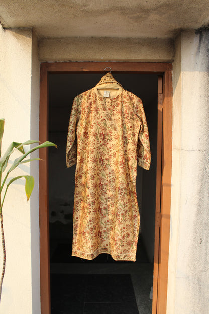 Myra Mustard Bagru Kalamkari Chanderi Silk Suit Set with Bottom & Dupatta | Hand Block Print |
