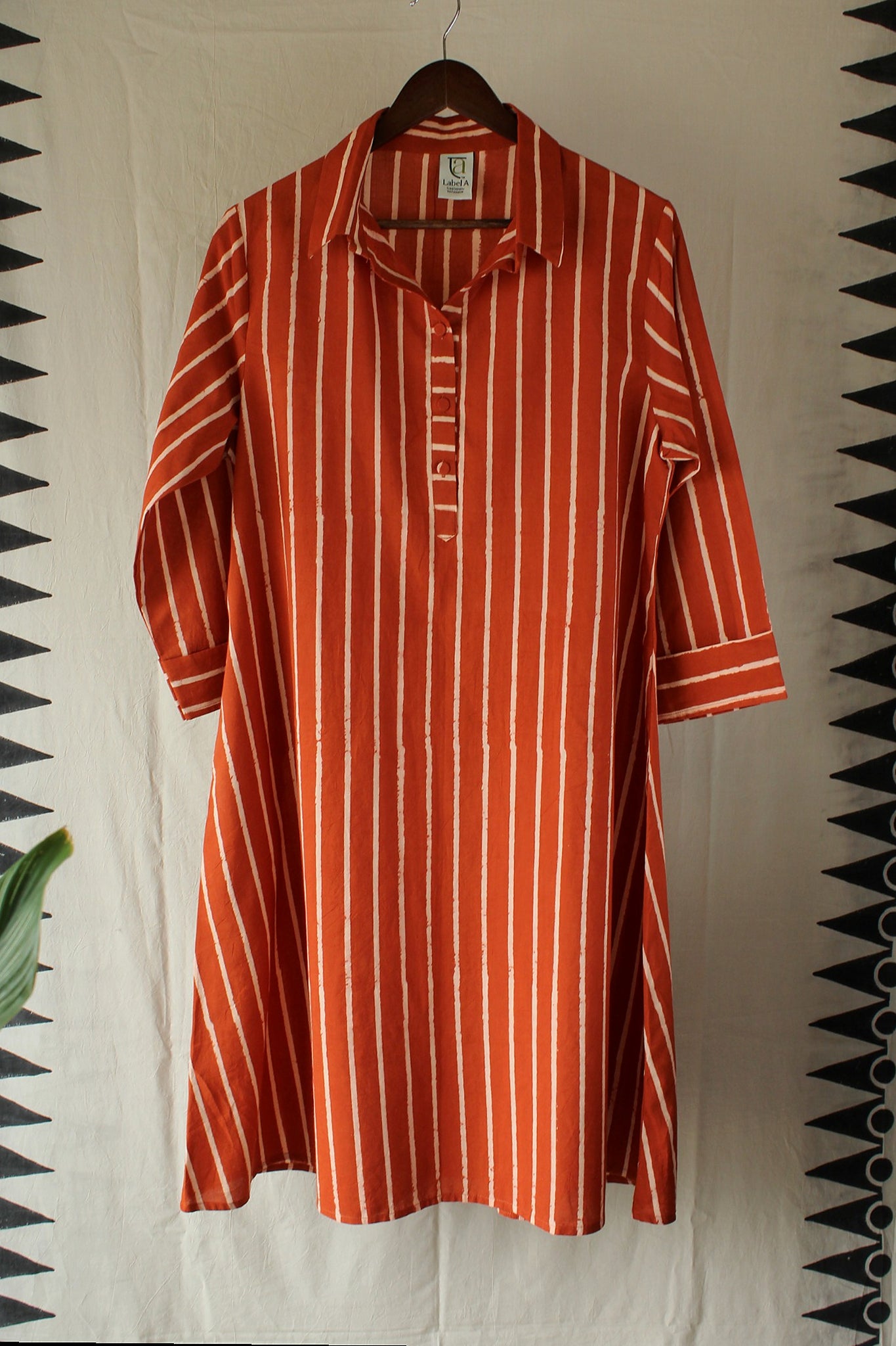 Aahana — Brick Orange Cotton Ajrakh Dress by LabelA with Ajrakh