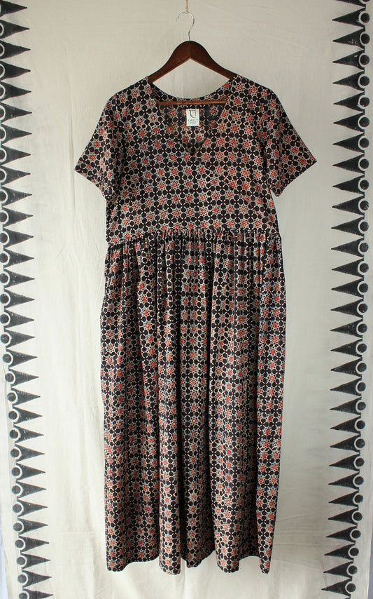 Amrita — Black Cotton Ajrakh Dress by LabelA with Ajrakh