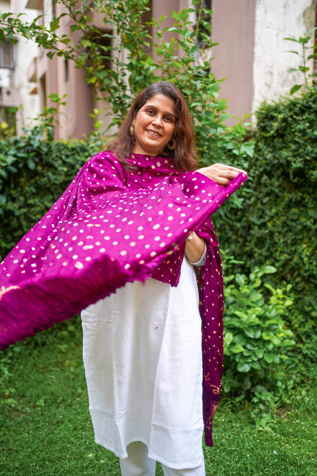 Aadhya - Purple Bandhani Modal Silk Dupatta with jari Border,