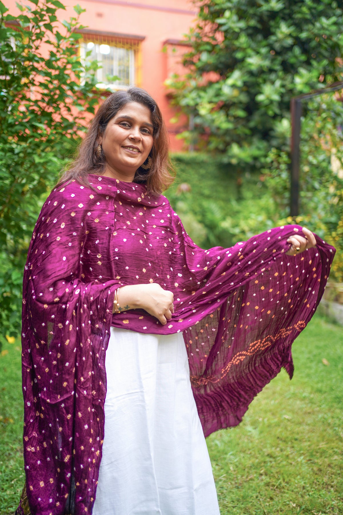 Aadhya - Purple Bandhani Modal Silk Dupatta with jari Border,